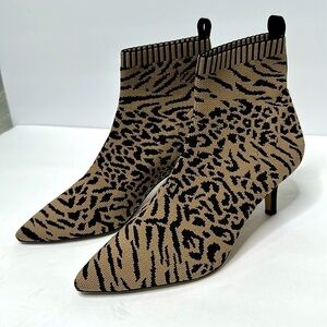 Corso Como Animal Print Daeyna Ankle Knit Pointed Toe Kitten Heel Sock Bootie